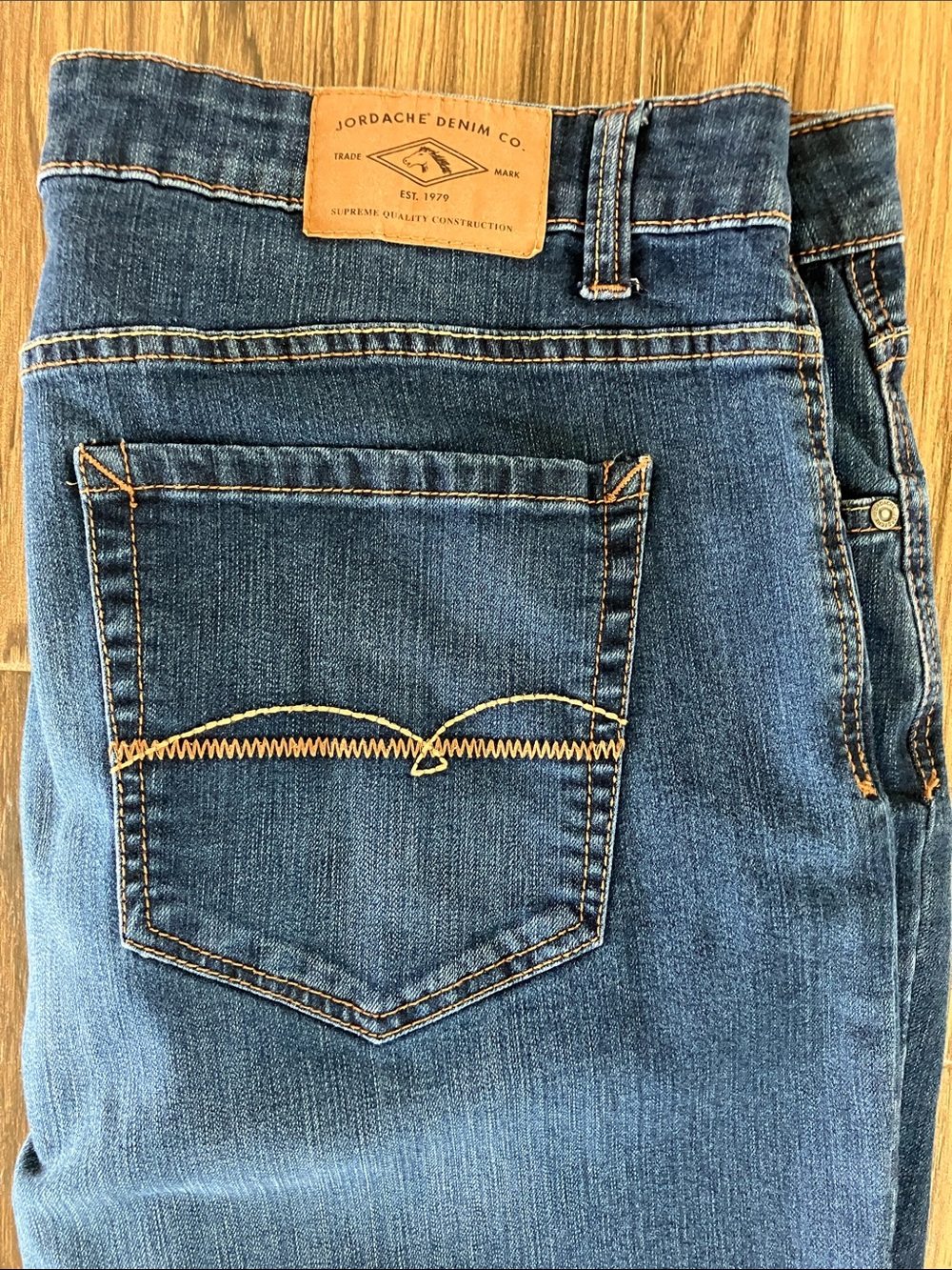 Jordache Men's Straight Jeans Blue with Tan Stitching